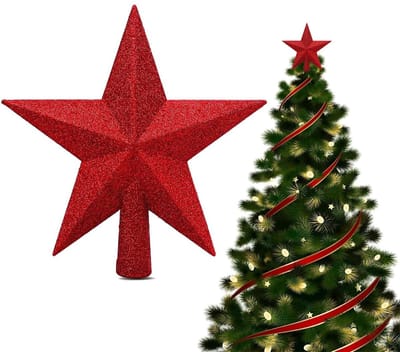 Allecto - Glitter-kerstboompiek - Kerstdecoratie - Rood - Ster kerstboomtopper - 20 cm - Traditioneel - Perfect voor feestdagen