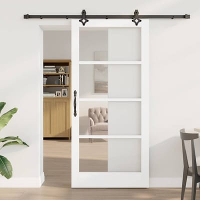 vidaXL - Schuifdeur - ORKDAL - 93 - x - 202 - cm - Massief - grenenhout - en - glas