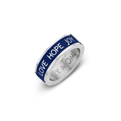 Key Moments Color 8KM-R0016 50 Stalen Ring met Tekst - Love Hope Joy - Ringmaat 50 - Zilverkleurig / Blauw