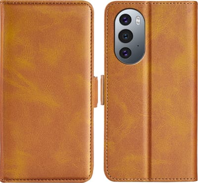 MobyDefend Hoesje - Geschikt voor Motorola Edge 30 Pro - Luxe Wallet Book Case (Sluiting Zijkant) - Lichtbruin