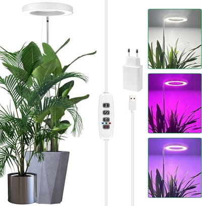 Rosnek Witte LED Groeilamp met Dimbare Helderheid - Full Spectrum 72LEDs - Verstelbaar (35-155cm) & Timer 3/9/12U - Kweeklamp voor Binnenplanten - met Adapter