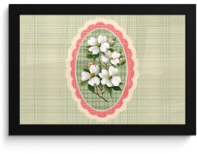 Poster in lijst - Fotolijst 30x20 cm - Posters - Bloemen - Illustratie - Geruit - Groen - Posterlijst zwart - Decoratie - Wanddecoratie woonkamer - Muurdecoratie slaapkamer