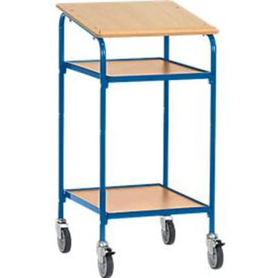 Verrijdbare lessenaar met 2 legborden, L 605 x B 695 x H 1195 mm