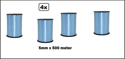 4x Krul lint licht blauw 5mm x 500m - krul lint kerst thema feest decoratie kado kadolint verjaardag