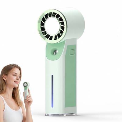 VHV - Ventilator - Handventilator - Mini ventilator - Handventilator met Ijsfunctie en Spray - 3-in-1 Draagbare Mini Ventilator met 5 Snelheden - Oplaadbare Koelventilator voor Gezicht en Kantoor - Groen
