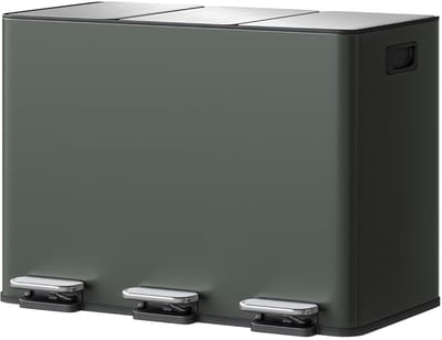 45L (3 x 15L) RVS pedaalemmer met 3 vakken - Soft-Close deksel, uitneembare binnenemmers, afvalscheidingssysteem voor keuken, groen