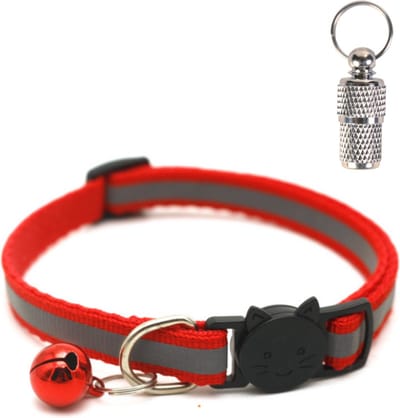 Kattenhalsband met veiligheidssluiting - Inclusief Adreskoker en belletje - Reflecterend - Verstelbaar - 19 / 32 cm - Halsband kat - Kattenbandje - Cat - Kitten - Katten halsband - Rood