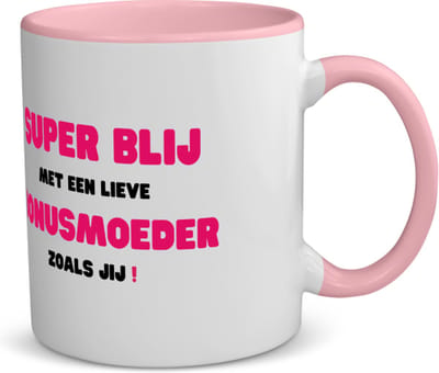 Akyol - super blij met een lieve bonusmoeder zoals jij koffiemok - theemok - roze - Mama - de liefste bonusmoeder - moeder cadeautjes - moederdag - verjaardag - geschenk - kado - 350 ML inhoud