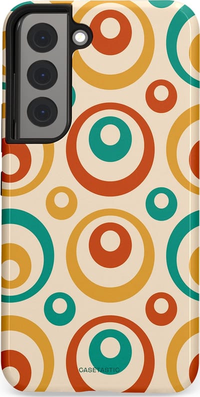Casetastic hoesje geschikt voor Samsung Galaxy S22 - Dubbellaagse bescherming - Bolletjes boogie - Fashion Case - Crème Terracotta Goud Turquoise