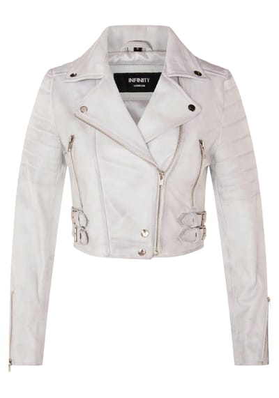 Dames wit cropped Brando leren bikerjack - Bellville
