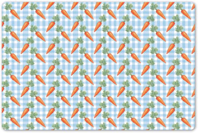 Placemats 45x30 cm - Placemat kunststof - 1 stuk - Wortels - Oranje - Blauw - Geruit - Borden onderleggers - Decoratie voor op tafel - Keuken tafeldecoratie accessoires - Vinyl onderlegger - Tafelversiering
