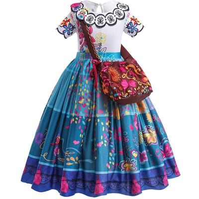 Meisjes Prinsessenkostuum Kinderen Encanto Halloween Schommel Wijde Kleding Kinderen Geprint Mirabel Cartoon Fantasie Cosplay Jurk 3-12J Size 130 brown