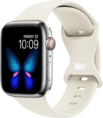 Strap-it Classic Siliconen bandje - Geschikt voor Apple Watch Series 1/2/3/4/5/6/7/8/9/10/11/SE/SE2/SE3 - Beige - Bandje siliconen sport loop - iWatch sportbandje voor kleine maat: 38 / 40 / 41 / 42mm