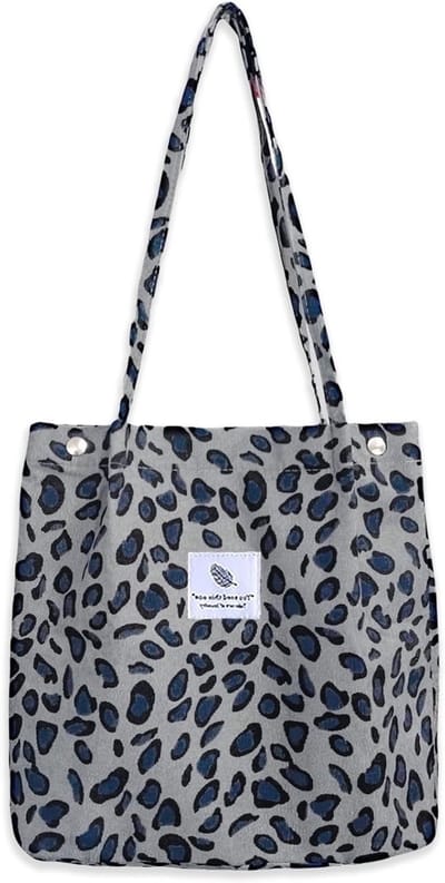 Grote Schoudertas voor Dames van Katoen | Handtas voor Strand, Werk en School | Leopardprint in Grijs