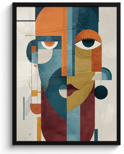 Poster in lijst - Fotolijst 60x80 cm - Posters - Geometrisch - Strakke vormen - Kleurrijk - Posterlijst zwart - Decoratie - Wanddecoratie woonkamer - Muurdecoratie slaapkamer