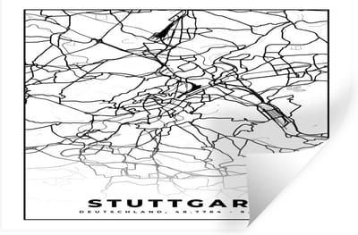 Muurstickers - Sticker Folie - Stuttgart - Stadskaart - Plattegrond - Kaart - 30x20 cm - Plakfolie - Muurstickers Kinderkamer - Zelfklevend Behang - Zelfklevend behangpapier - Stickerfolie