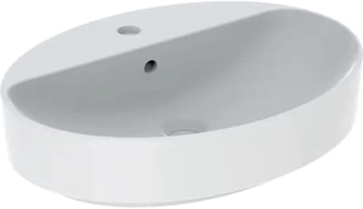 Wastafel Ovaal - Opzetwastafel Waskom - Badkamer Inrichten - Met Kraangat en Overloop - 600x450mm - Wit