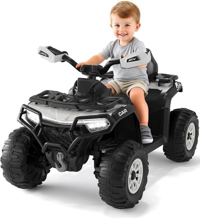 HOERFURIY-Elektrische kinderauto-Elektrische quad voor kinderen 12V, terreinwagen met 4 wielen en 2 motoren, afstandsbediening, Bluetooth, USB, vanaf 3 jaar, wit