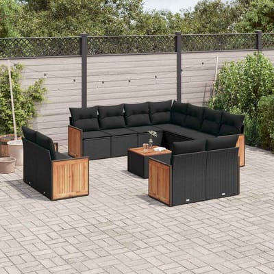 vidaXL - 12-delige - Loungeset - met - kussens - poly - rattan - zwart