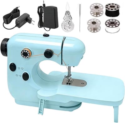 Mini Naaimachine - Draagbare Naaier - Kleding Repareren - Met Uitbreidingstafel - 20x19x10 cm - Blauw