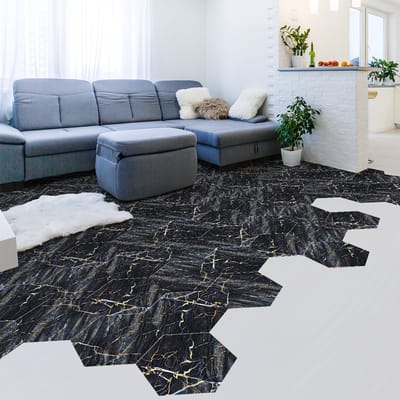 Antislip vloerstickers met beschermlaag - Palermo marmeren zeshoeken vloer - 60x135cm - 10 zeshoekige stickers 30x26cm