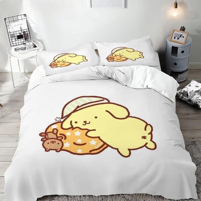 Housse de couette Pompompurin Taie d'oreiller Housse de couette Broderie Linge de lit, Lit simple Lit double Très grand format Ensemble de literie taille normale 70X133cm-2pcs