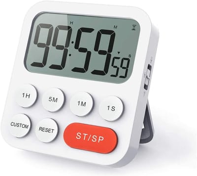 Keukentimer, Digitale Keukenwekker – Chronometer en Afteller met Aanpasbare Modus – 3 Volumeniveaus – Geschikt voor Examens, Geschikt voor Vergaderingen, Stil – Wit