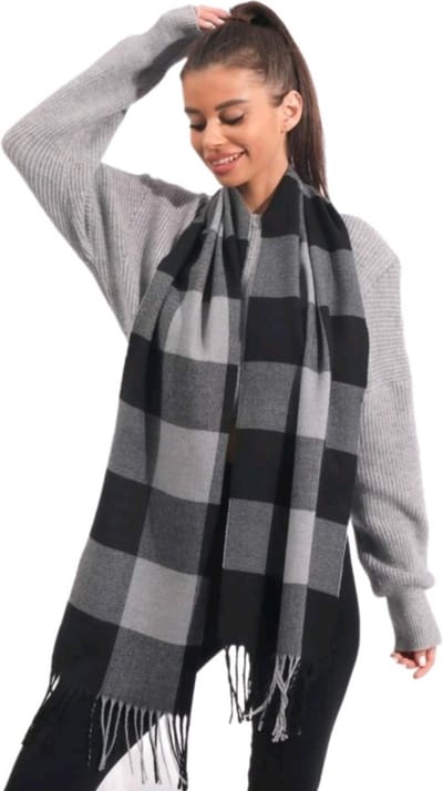 Dames Sjaal - Modesjaal - Shawl - Sjaal Dames - Omslagdoek - Winter - Geblokt - Zwart- Grijs - 170 * 30 cm