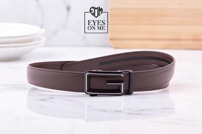 Bruine lederen riem zonder gaatjes met automatische gesp voor heren ( Model L185 )