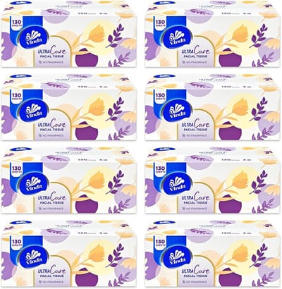 Zachte 3-laagse zakdoekjes, 130 stuks per doos, 8 vlakke dozen