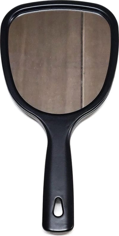 Handspiegel Trio - Spiegel Ø 13,5 cm - 1X 3X & 5X vergrotend - Zwart - Afmeting: 25 x 13,3 cm.