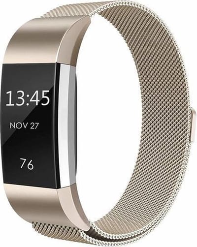 By Qubix - Compatible Fitbit bandje - Geschikt voor fitbit Charge 2 milanese bandje - Maat: Large - Vintage goud - Horlogeband - smartwatchbandje