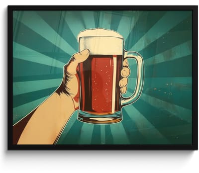 Poster in lijst - Fotolijst 70x50 cm - Posters - Bierglas - Schuim - Retro - Groen - Posterlijst zwart - Decoratie - Wanddecoratie woonkamer - Muurdecoratie slaapkamer