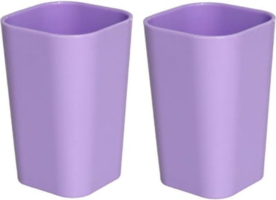 Gerim Badkamer tandenborstelhouder / drinkbeker - 2 st - kunststof - paars - 7 x 11 cm