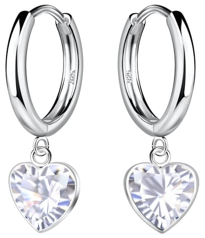 Joy|S - Zilveren oorbellen - 11 mm oorringen met hartje bedel - klap scharnier sluiting - hart van zirkonia - sterling zilver 925