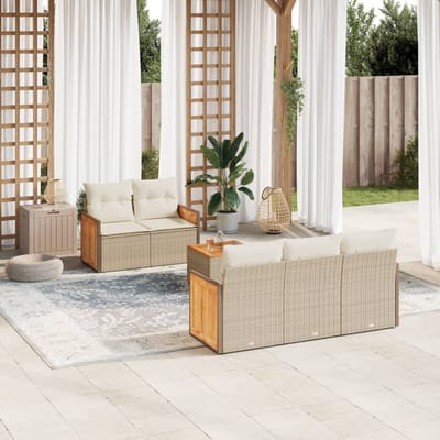 vidaXL - 6-delige - Loungeset - met - kussens - poly - rattan - beige