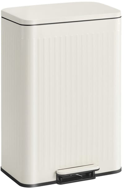 HÜSQ Prullenbak 60 Liter - Grote Pedaalemmer in Metaal Soft-close Afvalbak voor Kantoor of Keuken - Vuilnisbak in RVS - zacht crème / gebroken wit