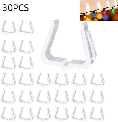 30 stuks, kerstverlichtinghaken, feestverlichtingsclips, dakrandclips, feestaccessoires, geschikt voor diverse plafonds, hoekaccessoires en LED-stripaccessoires, wit, 4,9*1,37*4,2 cm