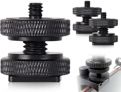 Camera Hot Shoe Adapter Set voor Statief, Flitslicht en Microfoon - 1/4 Inch Draad, 2 Stuks, Duurzaam Metaal, Geschikt voor Fotografie en Videoproductie