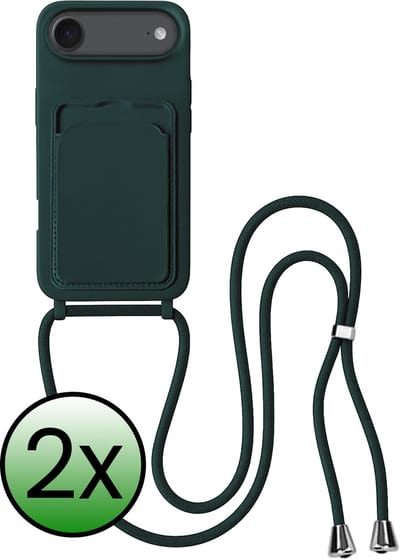 Hoes Geschikt voor iPhone Air Hoesje Pas Houder Case Hoes Met Koord - Hoesje Geschikt voor iPhone Air Hoes Met Telefoonkoord Pasjeshouder Cover - Donkergroen - 2 Stuks