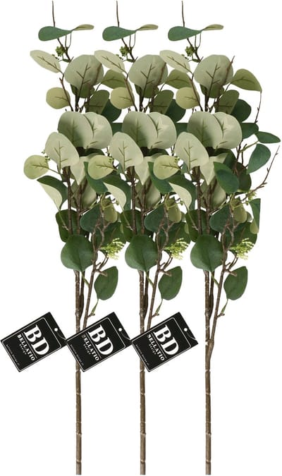 Bellatio Design Kunstbloem/kunsttak Eucalyptus Narvik - 3x - 92 cm - lichtgroen - kunst zijdebloemen