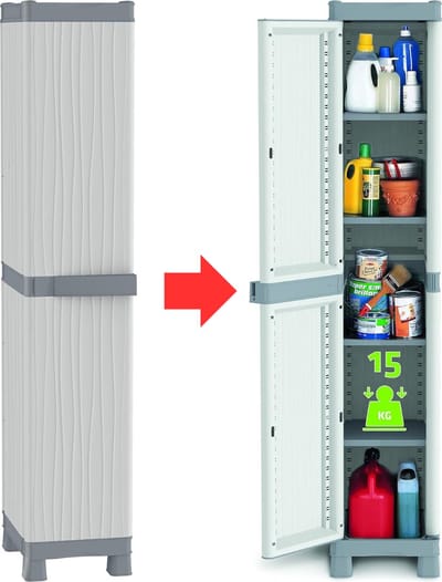 MKSS® Tuinkast - Tuinkist - Tuinkasten voor Buiten - Tuinberging - Kunststof - 45x35x180cm - Licht Grijs