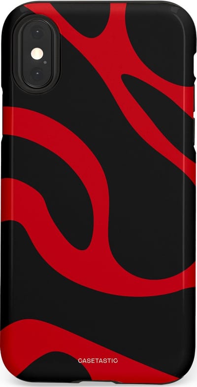 Casetastic hoesje geschikt voor Apple iPhone X / Apple iPhone XS - Dubbellaagse bescherming - Vurige Zwarte Lava Stroom - Fashion Case - Zwart Rood