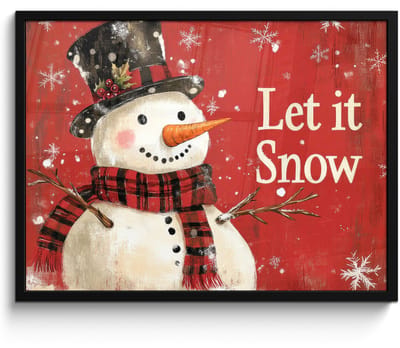 Poster in lijst - Fotolijst 80x60 cm - Posters - Sneeuwpret - Winter - Sneeuwpop - Posterlijst zwart - Decoratie - Wanddecoratie woonkamer - Muurdecoratie slaapkamer