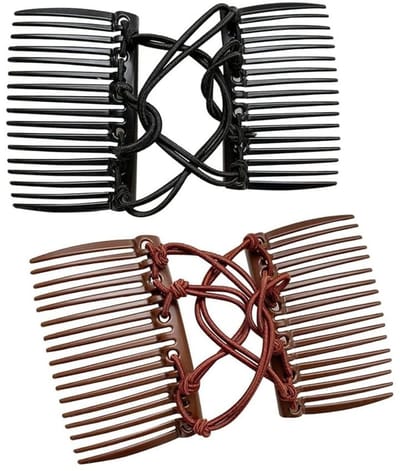 Dailygoods- Haar Kam Dubbel - Verstelbare Elastische Kam - Sterke Grip - Geschikt voor Krullend/Dik Haar - Voor Yoga/Hardlopen - Klassiek Zwart/Darkbruin - Haarclip