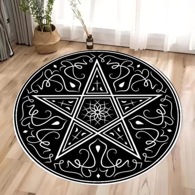 Magische Occulte Runen Rond Tapijt Runen Uit de Hel Vloermat Satanische Cirkel Tapijt Heks Gotisch Tapijt Rock Goth Huisdecoratie 120*120cm