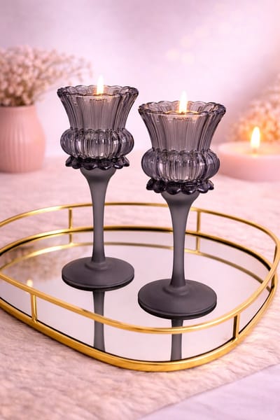 Glazen Tulp Glow Kandelaar – Smoke Grey!  | Viva Femme | Kaarsen | Decoratie | Cadeau | Klein