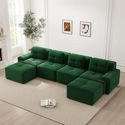MODENUIT Sofa 4-Zits - Modulair Met U-Vormige Chaise Longue En Antislip Basis - Woonkamer - Corduroy Groen