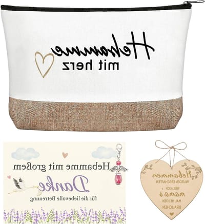 Farewell Gift Set voor Verloskundigen - Houten Schijf met Kaart en Geluksengel + Opbergzak - Bedankje voor Verloskundigen, Geboorte en Babyshower