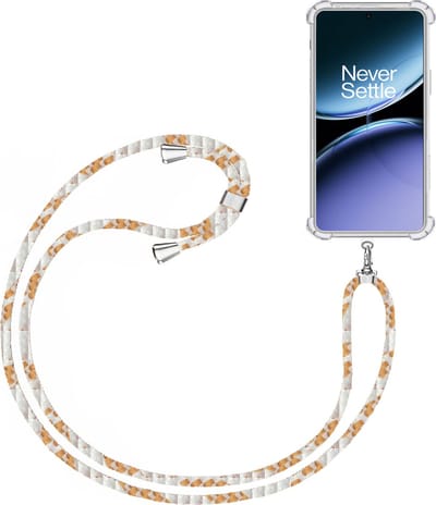Telefoonkoord + Hoesje Geschikt voor OnePlus Nord 4 - Lengte Verstelbaar - Telefoonketting - Shock Proof Case - Wit Goud